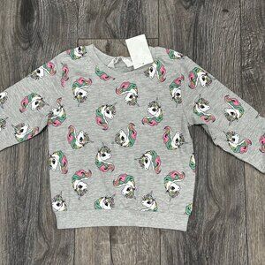 H&M Grey Unicorn Long-sleeved Shirt, Size 2-4Y
